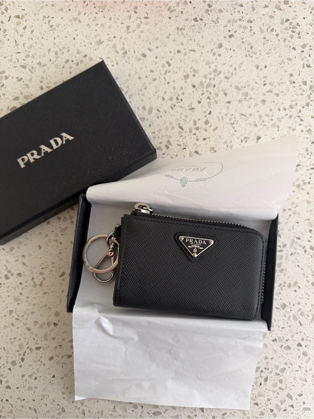 Prada Black Key pouch with keychain